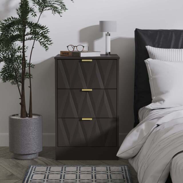 Las Vegas F Bedside Table Dark Grey 3 Drawers 73cm
