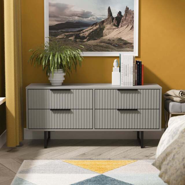 Fluted Large Chest of Drawers Grey 4 Drawers 115cm