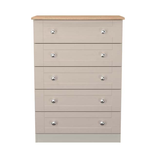 Sussex Tall Chest of Drawers Off-white & Light Oak 5 Drawers 77cm