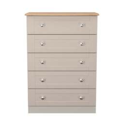 Sussex Tall Chest of Drawers Off-white & Light Oak 5 Drawers 77cm