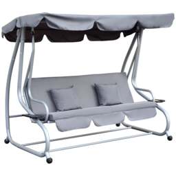 2-in-1 Garden Swing Seat Bed 3 Seater Swing Chair Hammock Bench Bed with Tilting Canopy and 2 Cushions
