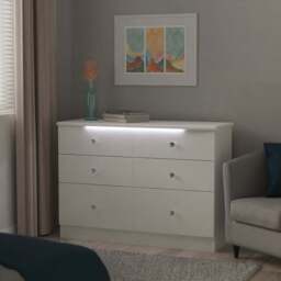Lumiere Large Chest of Drawers with LED lights White 6 Drawers 112cm