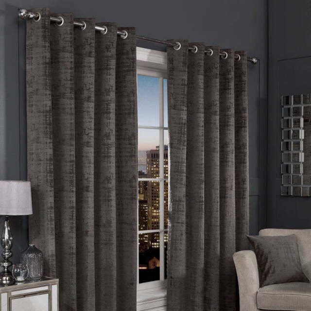 "Hamilton McBride Charcoal Florence Blackout Eyelet Curtains (66"" x 72"")"