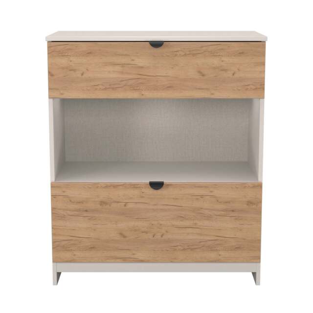 Bora Chest of Drawers Oak & Off-White 1 Shelf 2 Drawers 89cm
