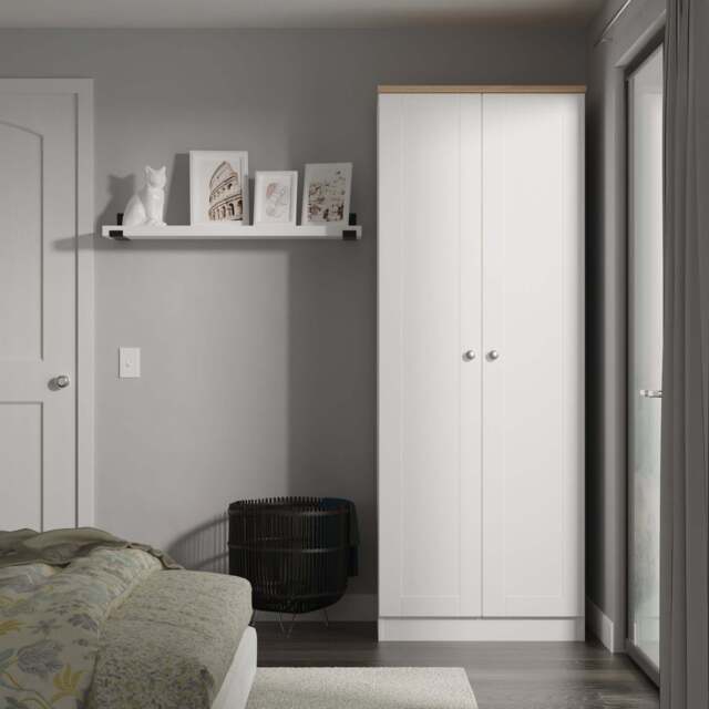 Sussex Tall Wardrobe White & Light Oak 1 Shelf 74cm