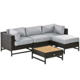 5-Piece Outdoor PE Rattan Corner Sofa Set with Cushions