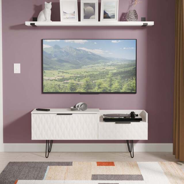 Harlequin TV Unit Off-White 1 Shelf 2 Drawers 128cm