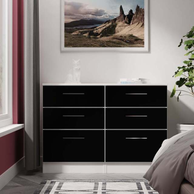 Worcester Large Chest of Drawers Black & White 6 Drawers 110cm