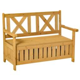 2 Seater Garden Storage Bench for Patio Wood Porch Decor Outdoor Seating