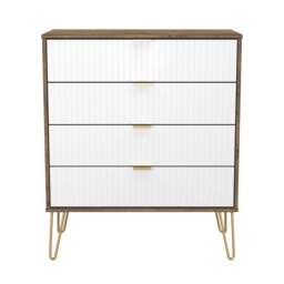 Linear Chest of Drawers White & Oak 4 Drawers 93cm