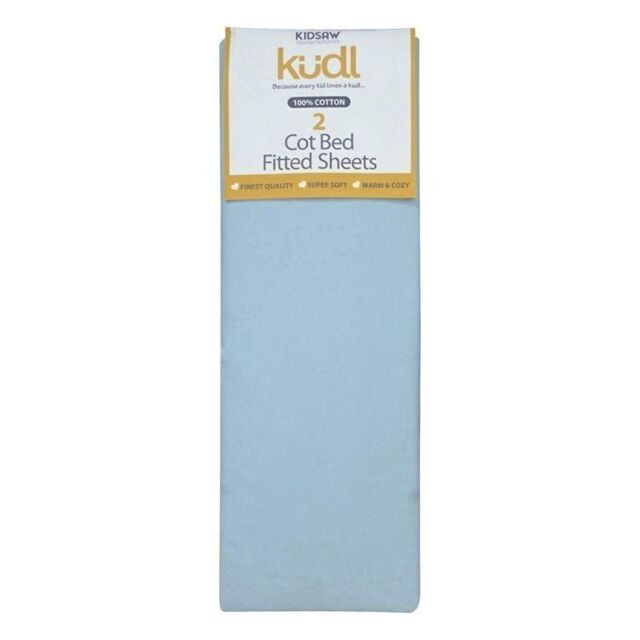 2 Kudl Cot Bed Sheets Cotton Light Blue 2 x 5ft by Kidsaw
