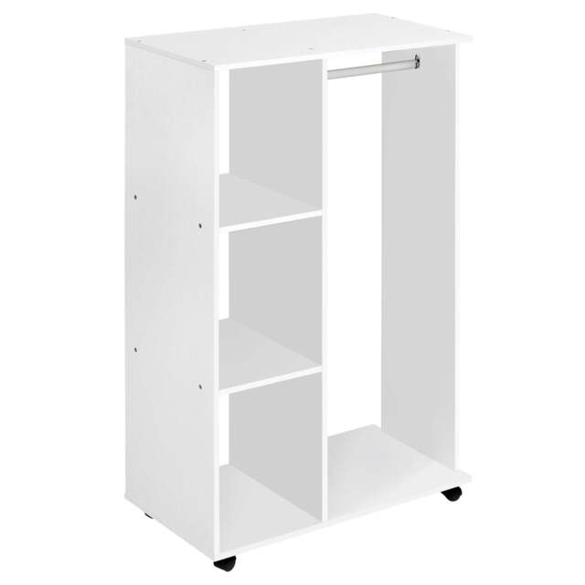 Open Wardrobe with Hanging Rail and Storage Shelves w/Wheels Bedroom-White