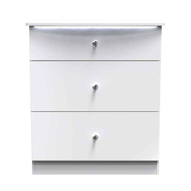 Lumiere Chest of Drawers with LED lights White 3 Drawers 89cm