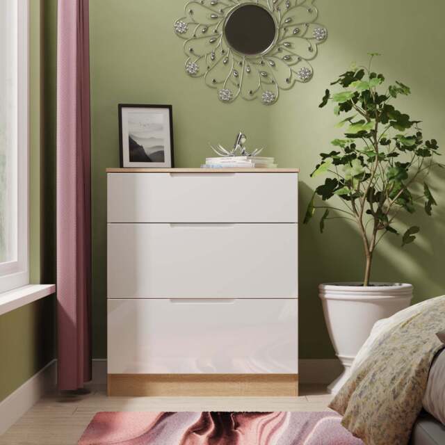 Milan Chest of Drawers White & Oak 3 Drawers 39cm
