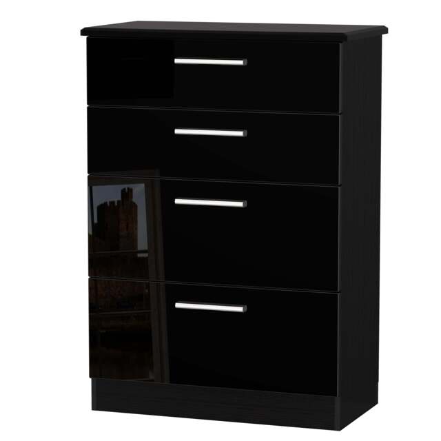 Knightsbridge Tall Chest of Drawers Black 4 Drawers 108cm
