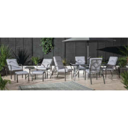11-Piece Hartwell Garden Patio Dining Set by Croft - 6 Seats Grey Pinstripe Cushions