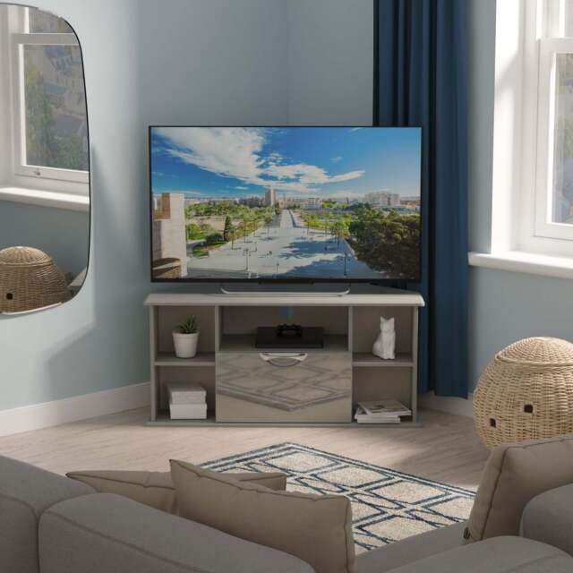 Camden Corner Corner TV Unit Grey 5 Shelves 1 Drawer 112cm
