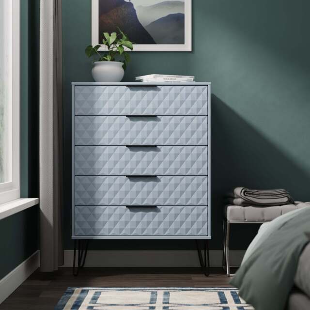 Harlequin Tall Chest of Drawers Light Blue 5 Drawers 109cm