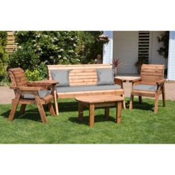 Scandinavian Redwood Garden Patio Dining Set by Charles Taylor - 5 Seats Grey Cushions