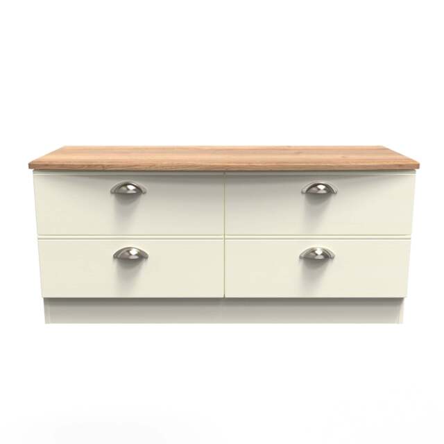 Victoria Large Chest of Drawers Cream & Light Oak 4 Drawers 112cm