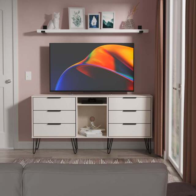 Hong Kong C Large Sideboard Off-White 2 Shelves 6 Drawers 152cm