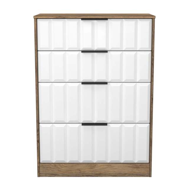 New York C Tall Chest of Drawers White & Vintage Oak 4 Drawers 77cm