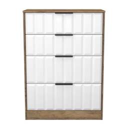 New York C Tall Chest of Drawers White & Vintage Oak 4 Drawers 77cm