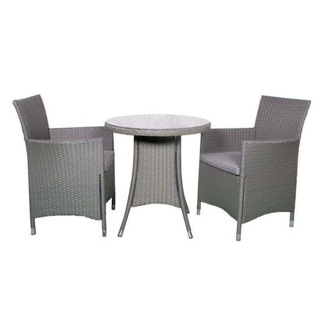 Nevada Rattan Garden Bistro Set by Royalcraft - 2 Seats Grey Cushions