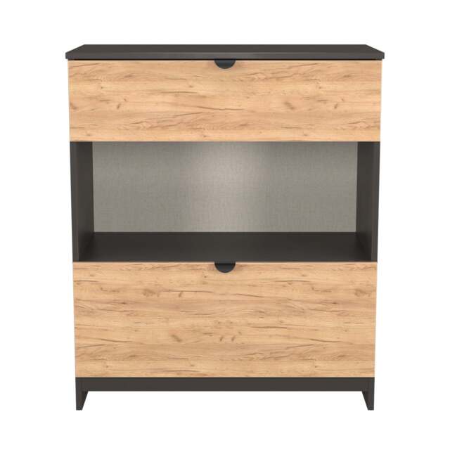 Bora Chest of Drawers Oak & Dark Grey 1 Shelf 2 Drawers 89cm