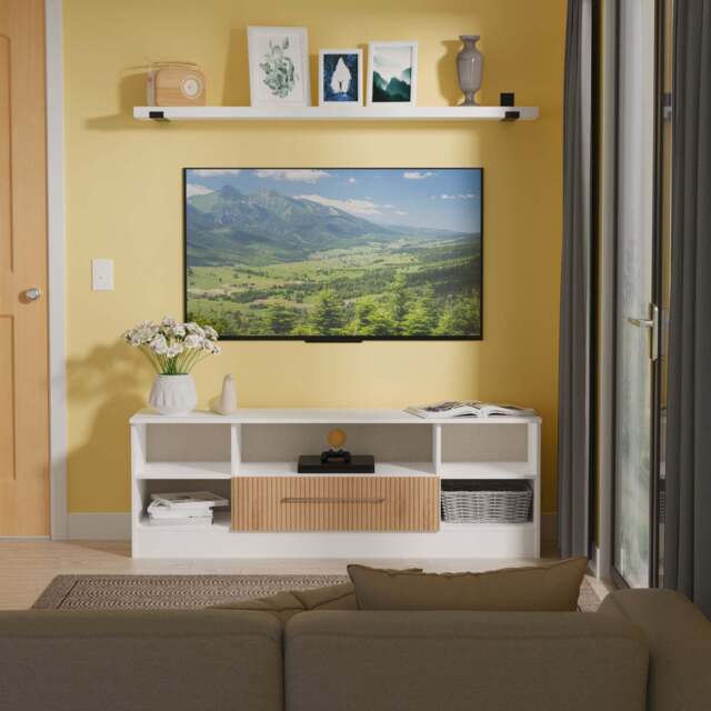 Worcester TV Unit White & Light Oak 5 Shelves 1 Drawer 39cm
