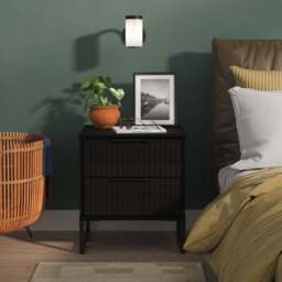 Fluted Bedside Table Black 2 Drawers 60cm
