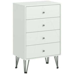 Homcom Tall Chest Of Drawers 4-Drawer Dresser For Bedroom Modern Storage Cabinets With Hairpin Legs White