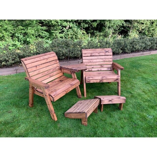 Scandinavian Redwood Garden Tete a Tete & Footstool by Charles Taylor - 2 Seats
