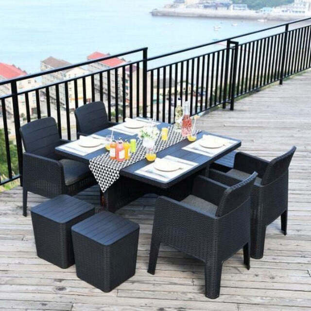 Faro Rattan Garden Patio Dining Set by Royalcraft - 4 Seats Ivory Cushions
