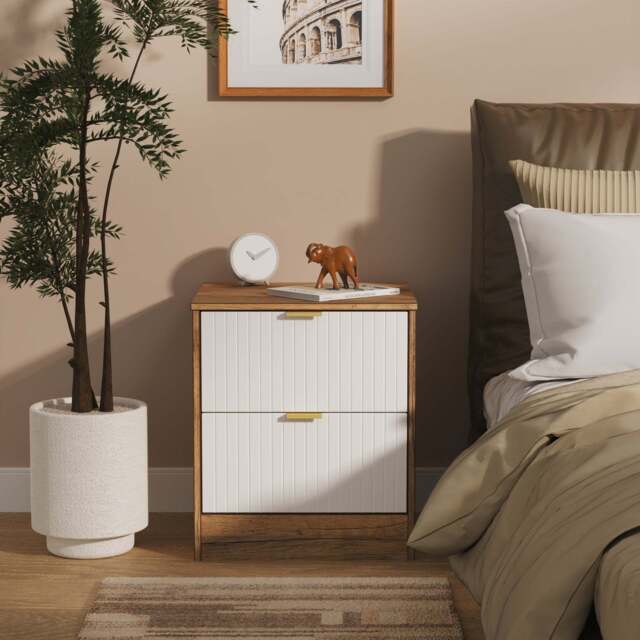 Nashville F Bedside Table White & Vintage Oak 2 Drawers 45cm