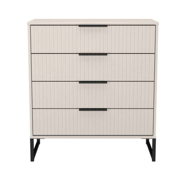 Fluted Chest of Drawers Off-White 4 Drawers 93cm