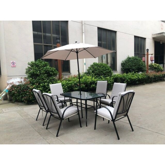 Amalfi Garden Patio Dining Set by Royalcraft - 6 Seats Ivory Cushions
