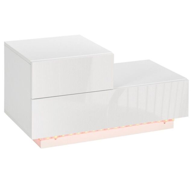 Homcom High Gloss Front Bedside Table with Drawers Nightstand with RGB LED Light and Remote for Bedroom Living Room White
