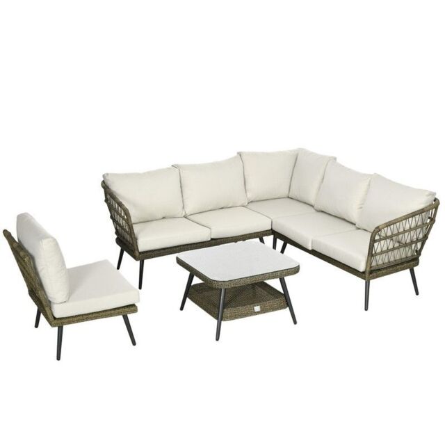 Outsunny 6-Seater Outdoor Rattan Corner Sofa