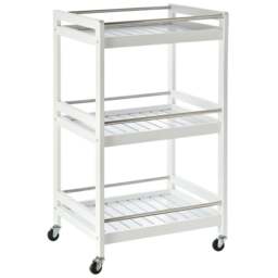 3-Tier Home Trolley Kitchen Storage Cart w/ Steel Bars 4 Universal Wheels Rolling Unit Organiser Living Room White