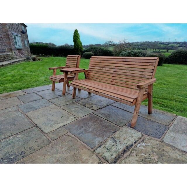 Swedish Redwood Straight Garden Tete a Tete by Croft - 4 Seats