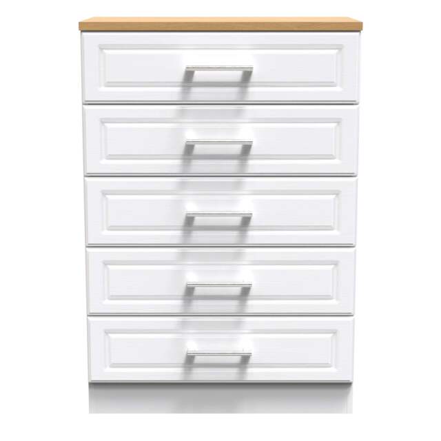 Kent Tall Chest of Drawers White & Oak 5 Drawers 108cm