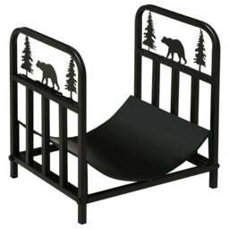Firewood Log Rack Curved Fireplace Log Holder w/ Handles Outdoor Indoor Black