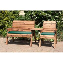 Scandinavian Redwood Garden Tete a Tete by Charles Taylor - 3 Seats Green Cushions