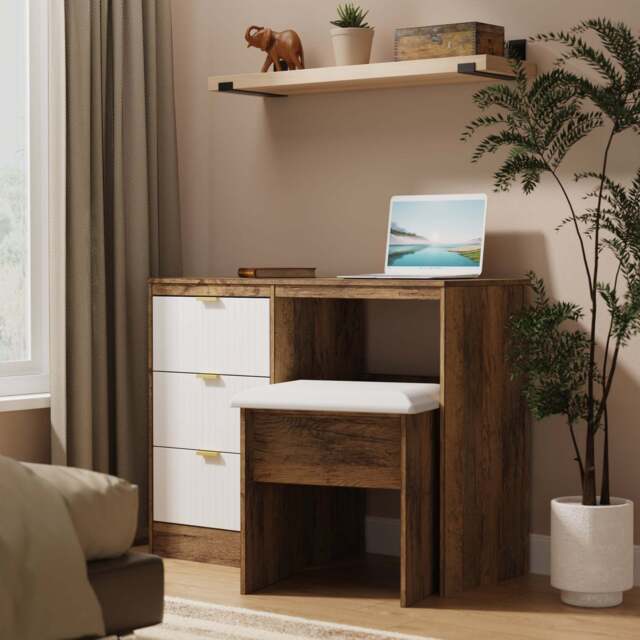 Nashville F Desk White & Vintage Oak 3 Drawers 97cm