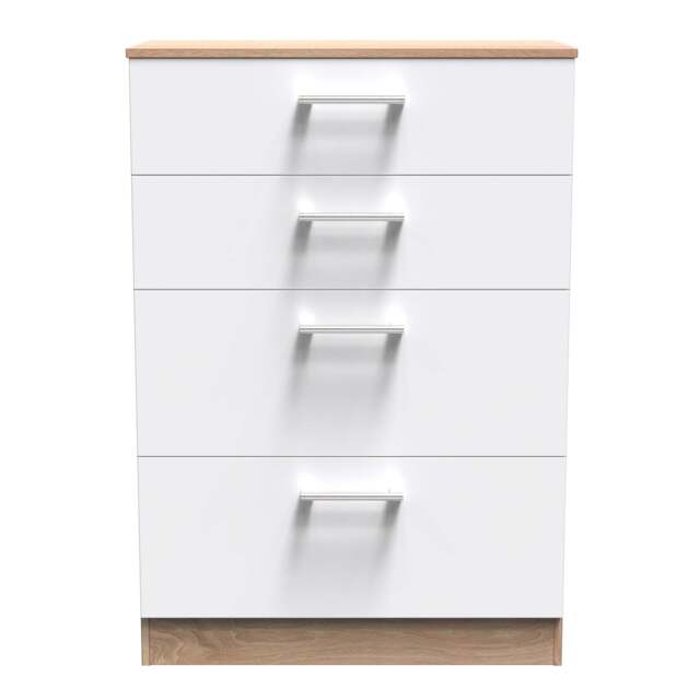 Devon Tall Chest of Drawers White & Oak 4 Drawers 108cm
