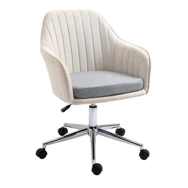 Vinsetto Leisure Office Chair Linen Swivel Computer Desk Chair Study With Wheel Beige