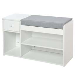 Multi-Storage Shoe Bench w/ Drawer 3 Compartments Cushioned Home Organisation Furniture Tidy Boots Hallway Entryway White