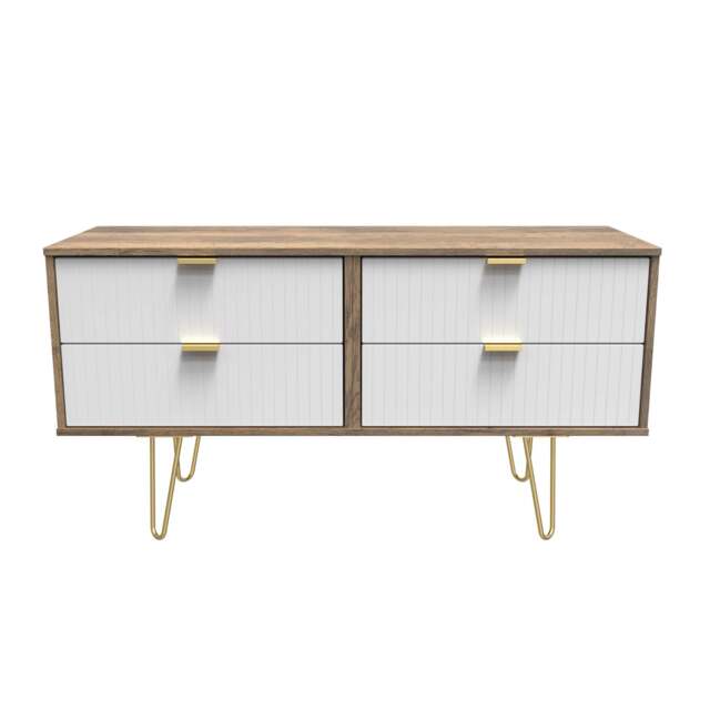 Linear Large Chest of Drawers White & Oak 4 Drawers 115cm