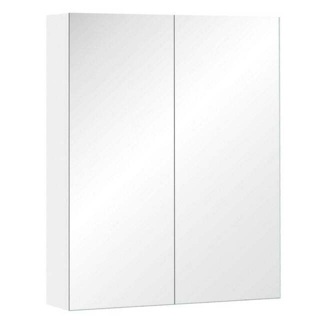 Homcom Wall Mount Mirror Cabinet Wood Bathroom Storage Shelf Double Door Cupboard Adjustable (60Wx15Dx75H (cm))